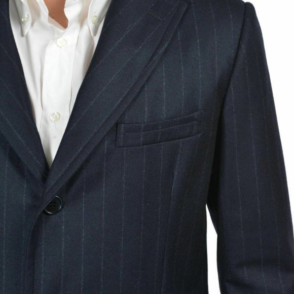Ballantyne Blue Wool Striped Three Button Coat - Picture 3 of 7